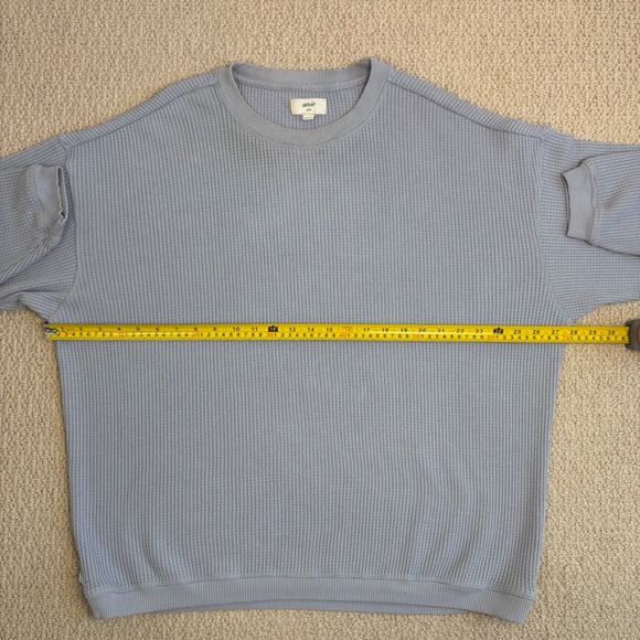 Aerie Womens Oversized Waffle Knit Crewneck Sweatshirt Light Blue Medium - Picture 8 of 16